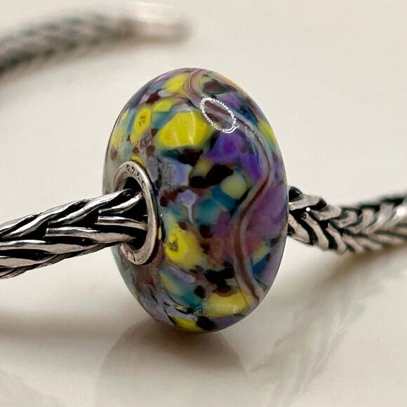 TROLLBEADS Authentic TrollStone LAA 925S Purple Yellow Blue Pink Confetti Swirl - Picture 4 of 9